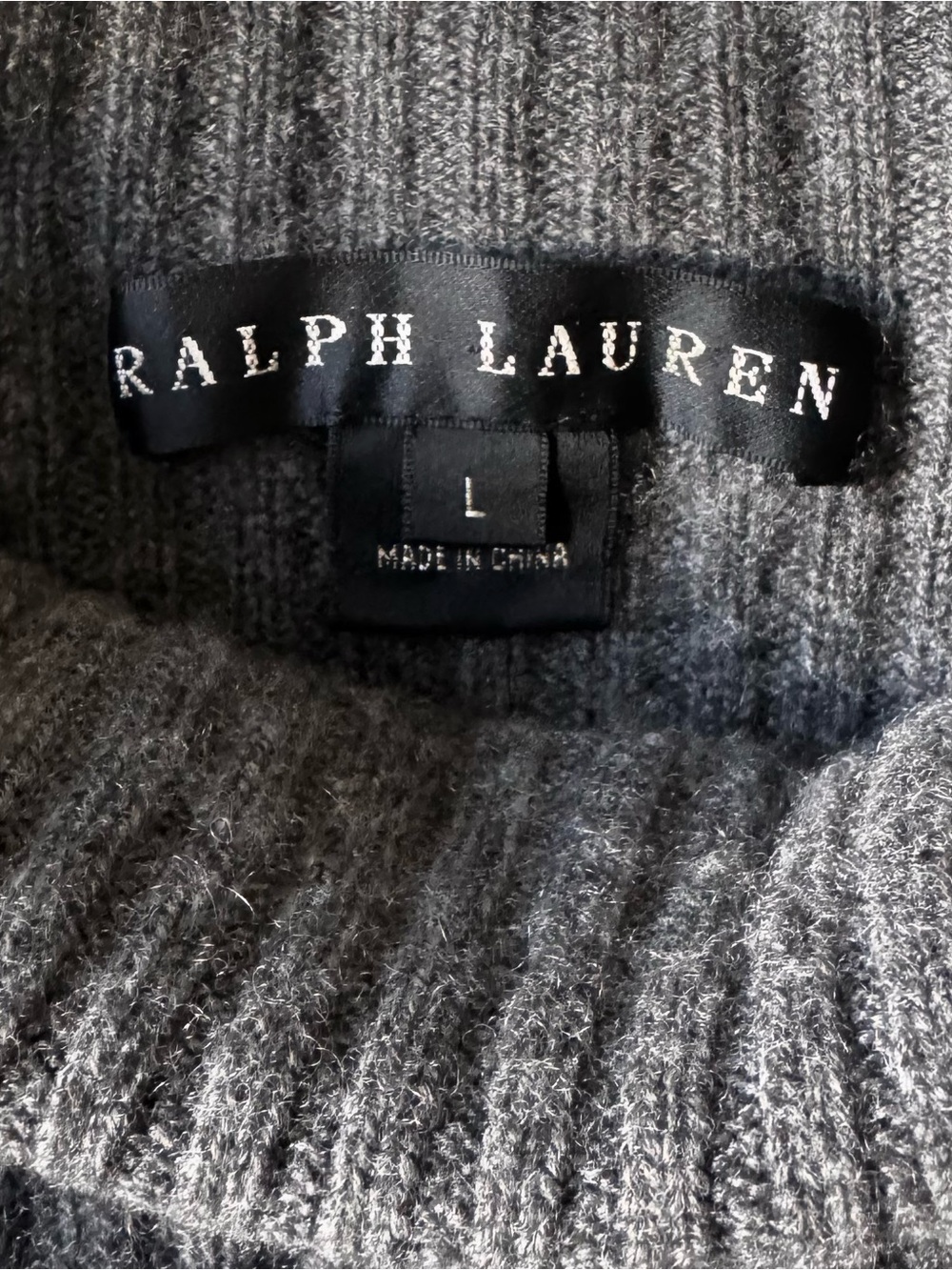 Ralph Lauren Black Label Women’s Gray Cashmere Rib-Knit Mock Neck Sweater Size L - Picture 3 of 6